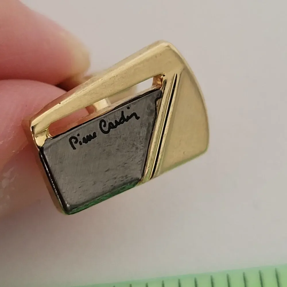Pierre Cardin Gold Silver Tone‎ Logo Cufflinks Vintage Geometric Designer Retro